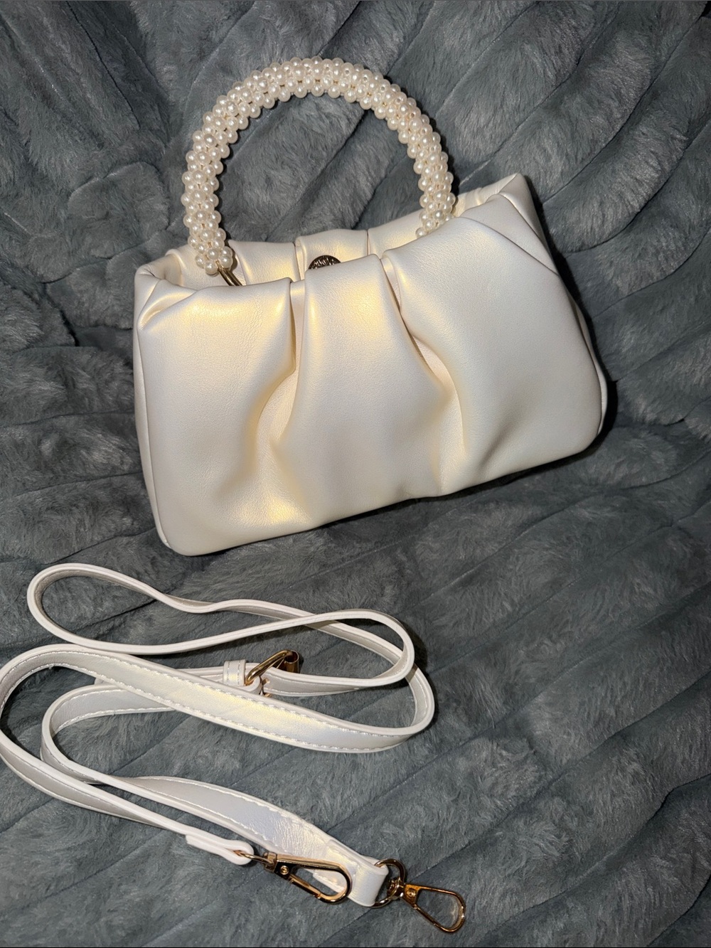 New - Elegant Pearl-Handle Cream Women’s Handbag